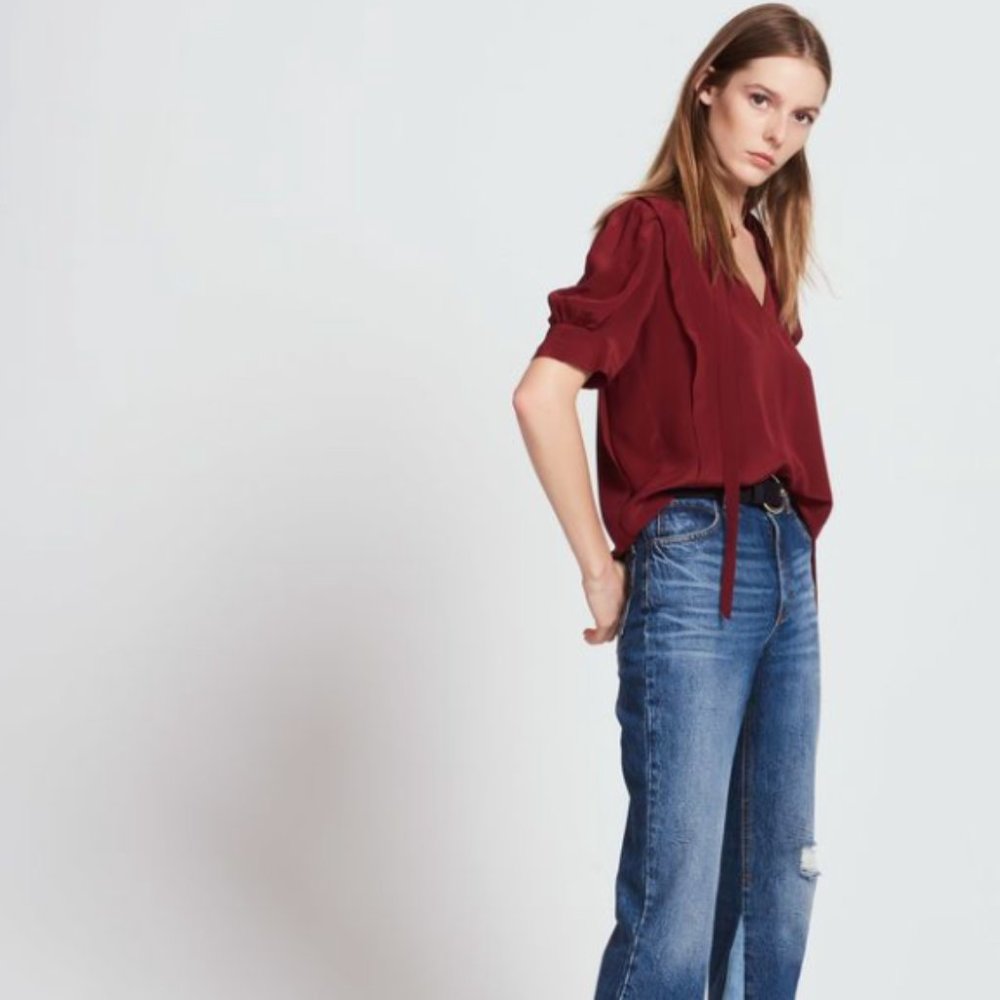 Sandro 100% silk tie neck blouse